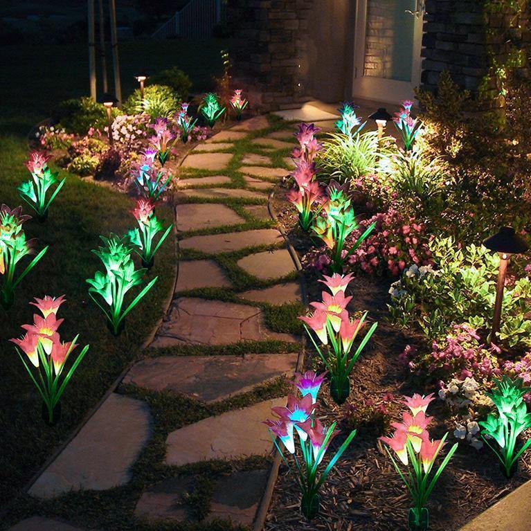 2 Conjuntos de Flores LED de Acionamento Solar
