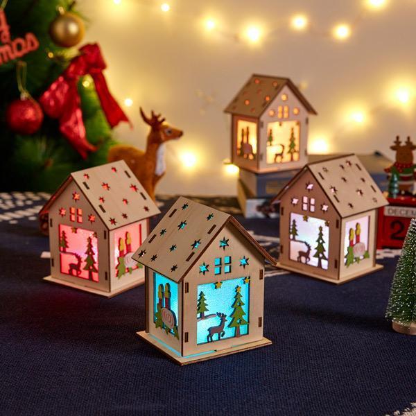 4 Peças de Casinha de Natal DIY LED que Muda de Cor