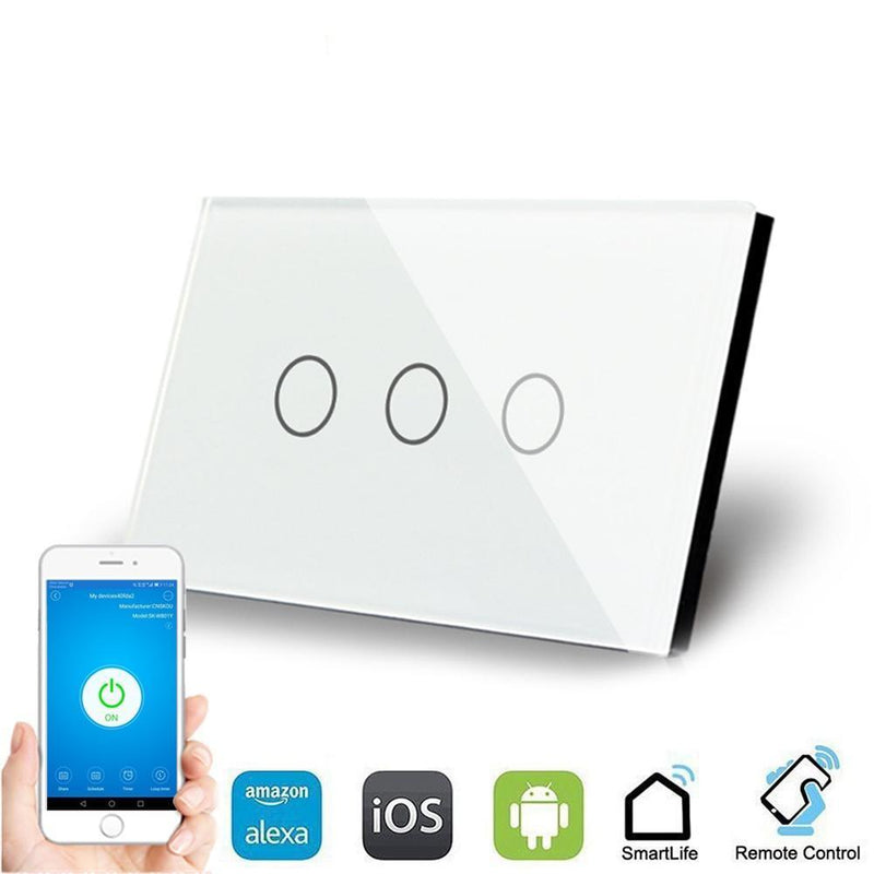 Smart Interruptor Wifi Touch Screen Wallpad 3 Teclas - Retangular